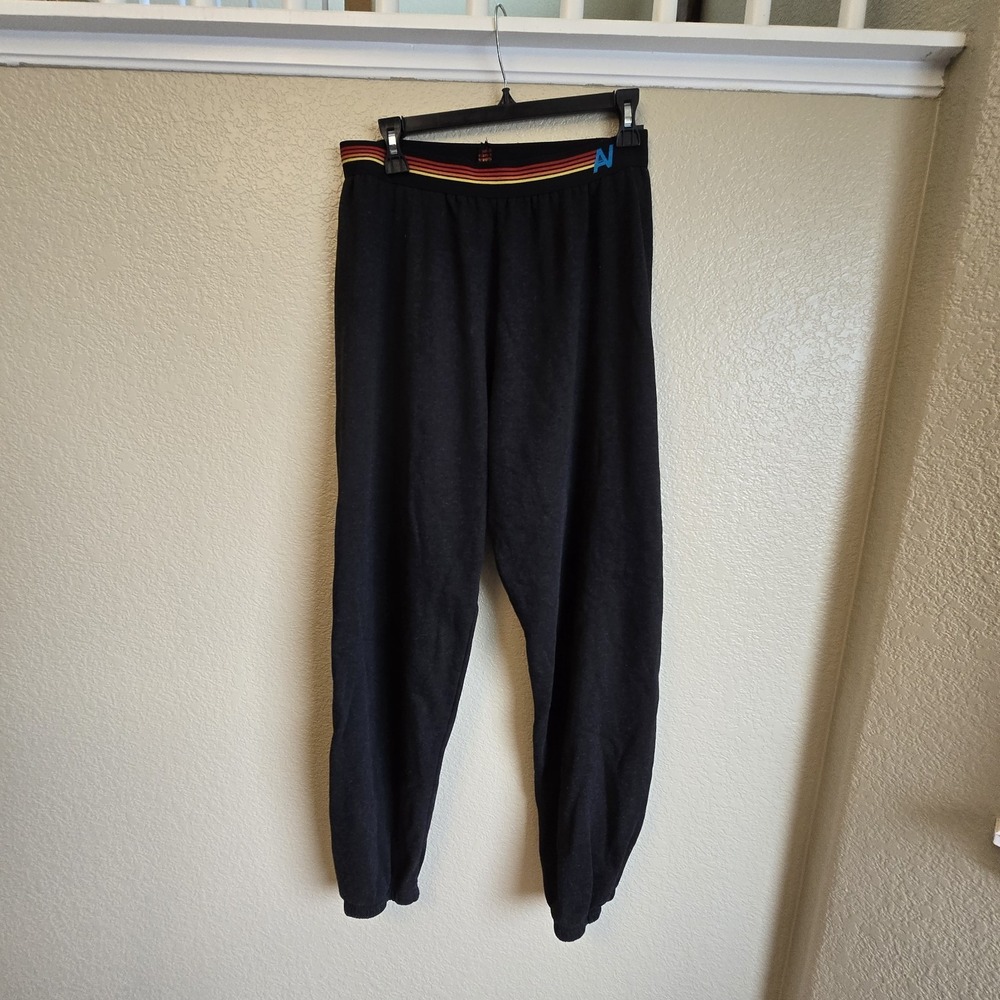 Aviator Nation Rainbow Stripe Waistband Sweatpants Charcoal Black L